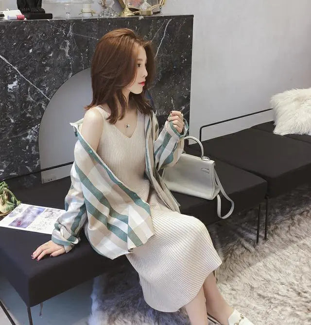 Elegant V-Neck Knit Tank Dress