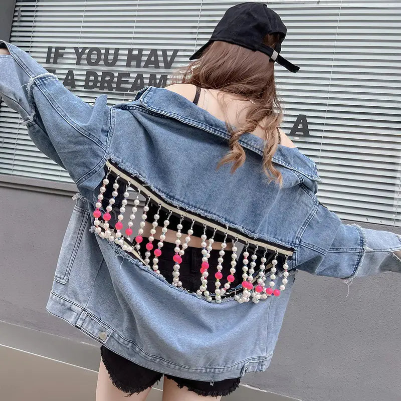 Autumnal Korean Embroidered Denim Jacket