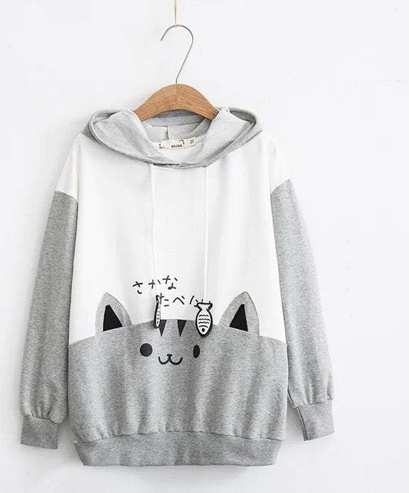 Feline Chic Hoodie with Artistic Patchwork