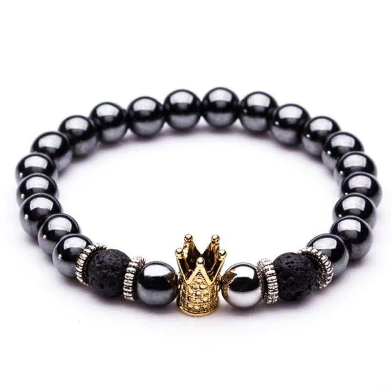 Elegant Crystal Obsidian & Lava Bead Bracelet