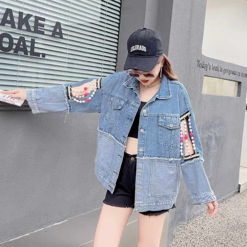 Autumnal Korean Embroidered Denim Jacket