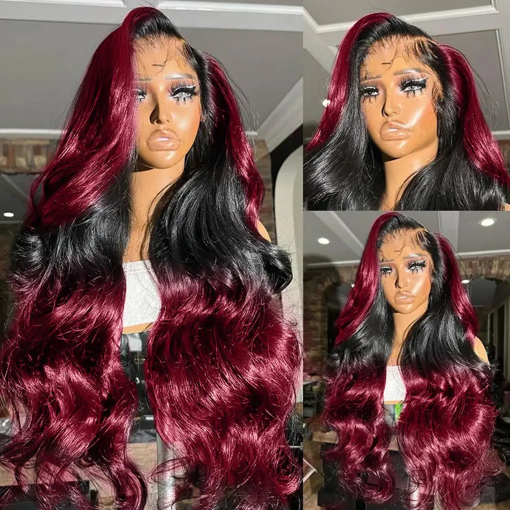 200 Density Burgundy Lace Front Wigs Human Hair 360 HD Transparent Lace Front Wigs Human Hair Glueless Wigs Human Hair With Baby Hair Red Wig For Women Human Hair Lace Front Wigs(32Inch)
