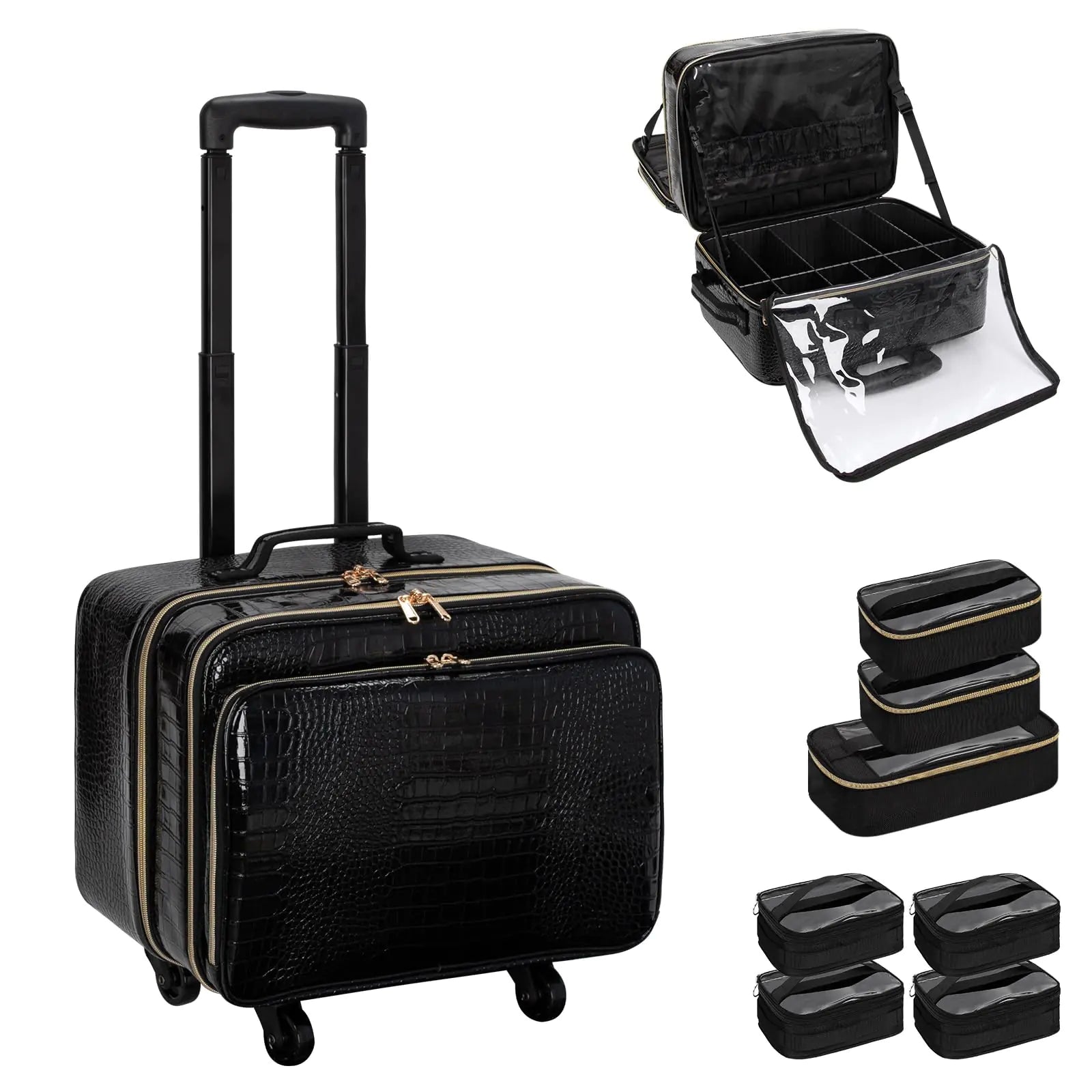 Ocheal Luxe Rolling Cosmetic Trolley 18" with Organizer Bags