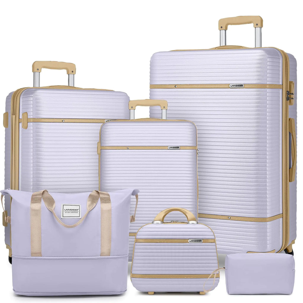 LARVENDER Six-Piece Premium Luggage Collection with Expandable Duffel and Cosmetic Case