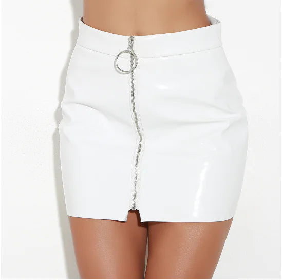 Ring Zipper PU Leather Slim Fit Skirt