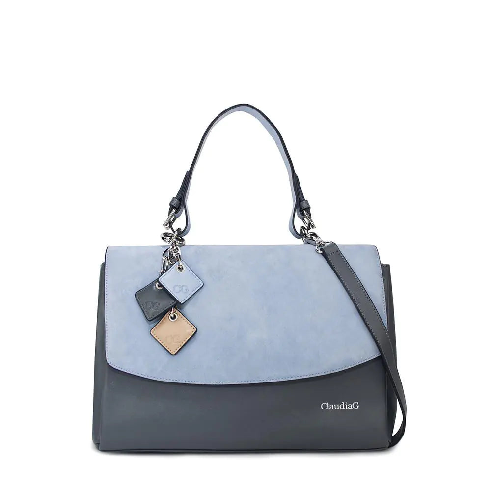 Simonetta Elegance Leather Tote - Serenity / Charcoal