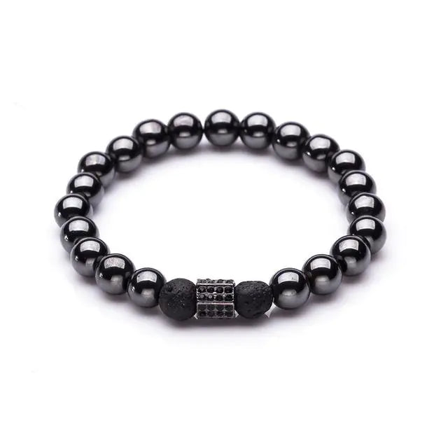 Elegant Crystal Obsidian & Lava Bead Bracelet
