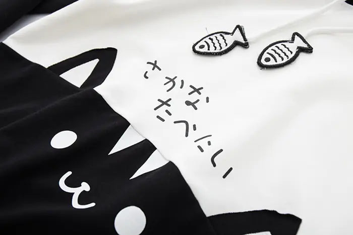 Feline Chic Hoodie with Artistic Patchwork