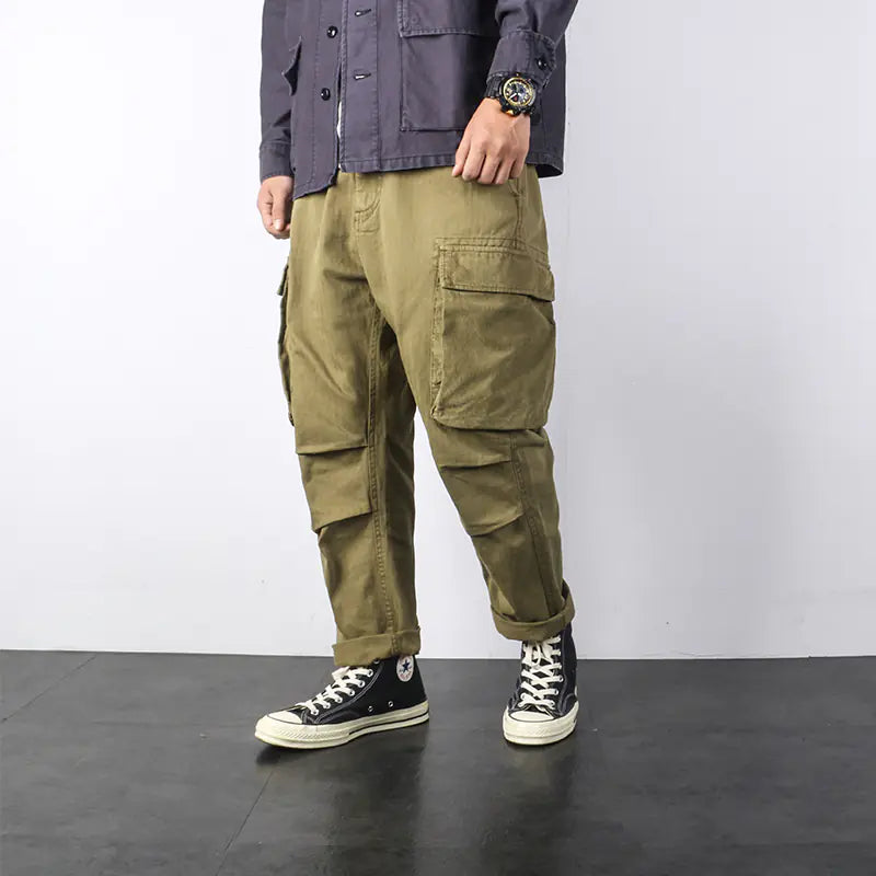 Japanese Vintage-Inspired Military Cargo Trousers
