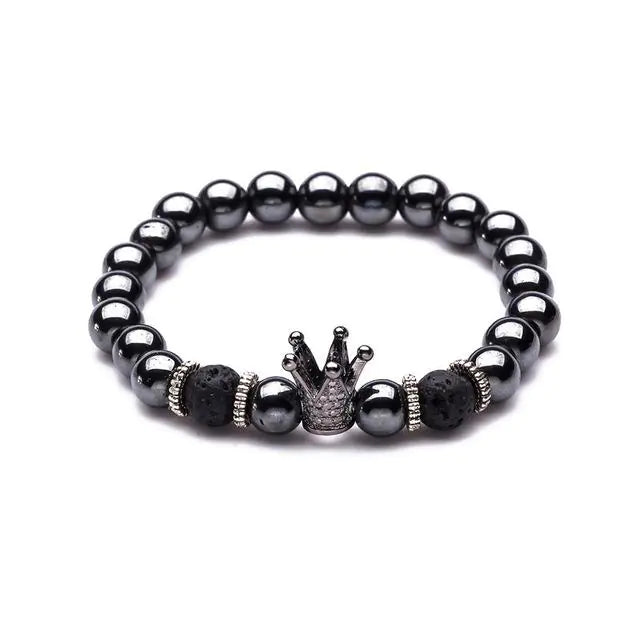 Elegant Crystal Obsidian & Lava Bead Bracelet