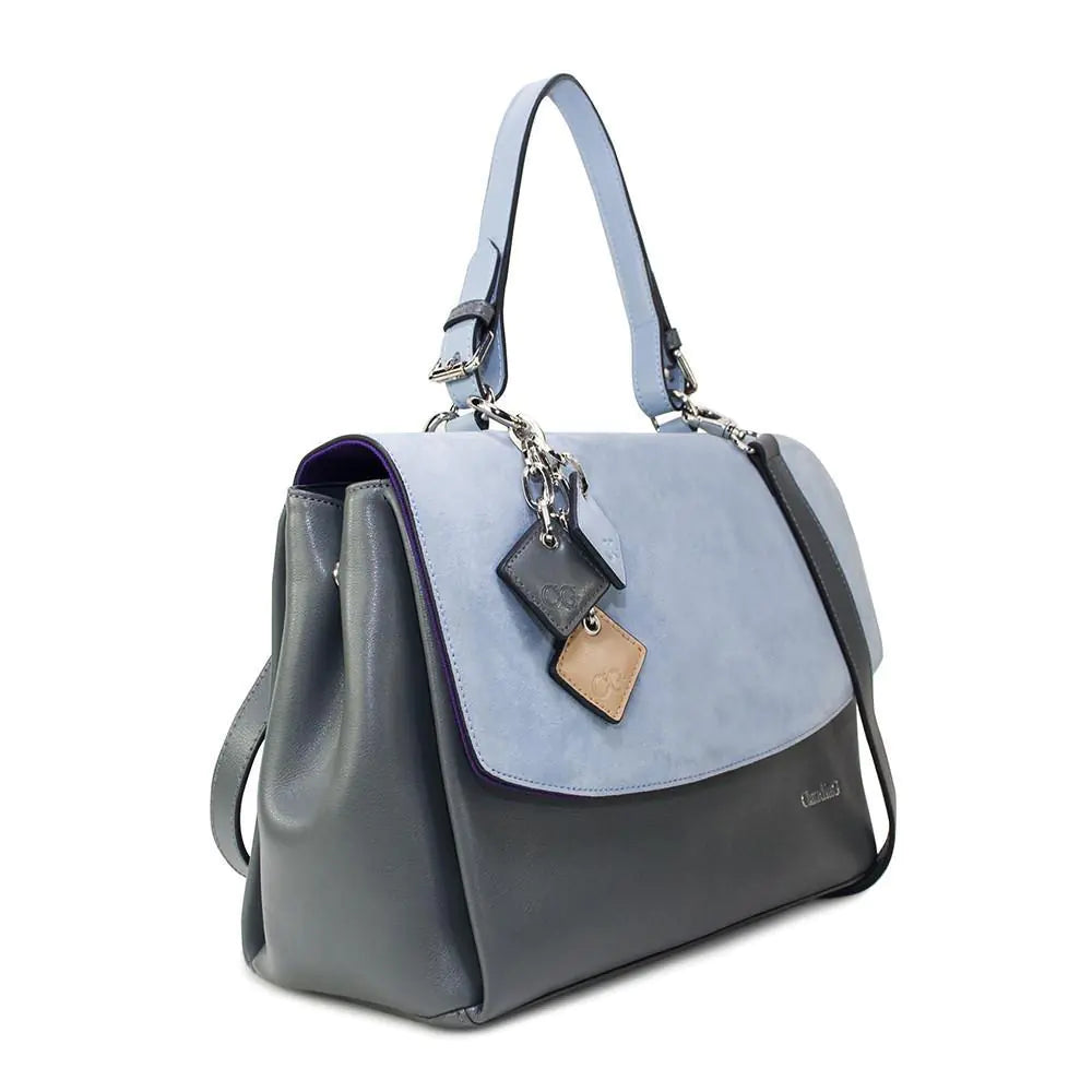 Simonetta Elegance Leather Tote - Serenity / Charcoal