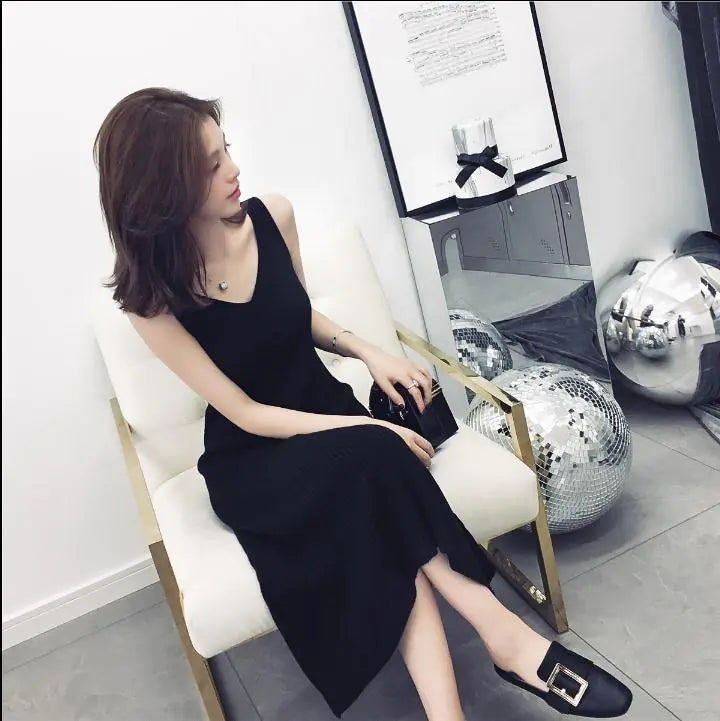 Elegant V-Neck Knit Tank Dress